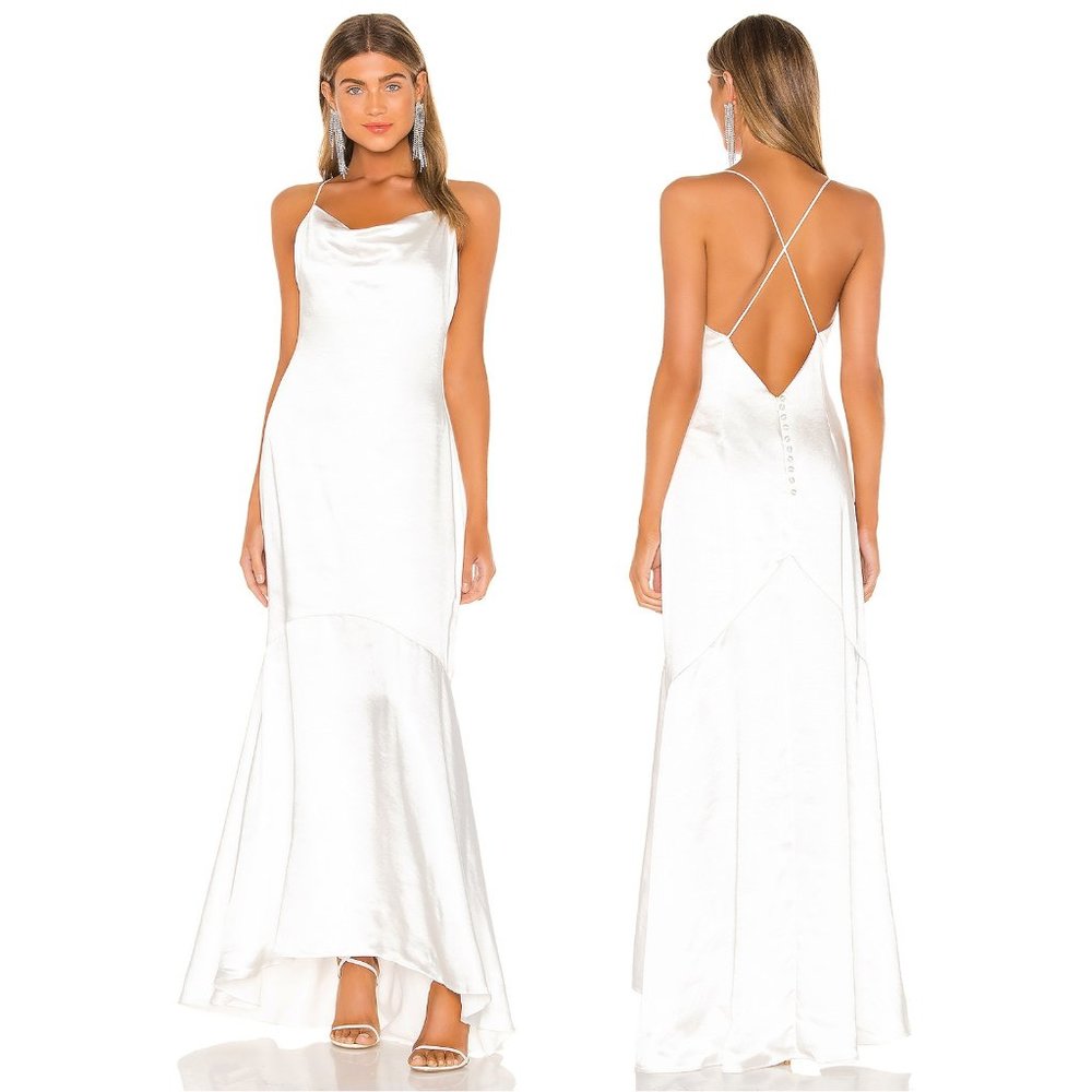 ELLIATT Aisle Dress in White Satin Midi Maxi Wedding Backless Gown XS XSmall
